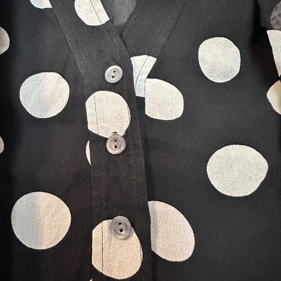 JONES NEW YORK PETITE  | Polka Dot Blouse w Sheer Sleeves | Blk White | Size: 6P - Picture 13 of 13